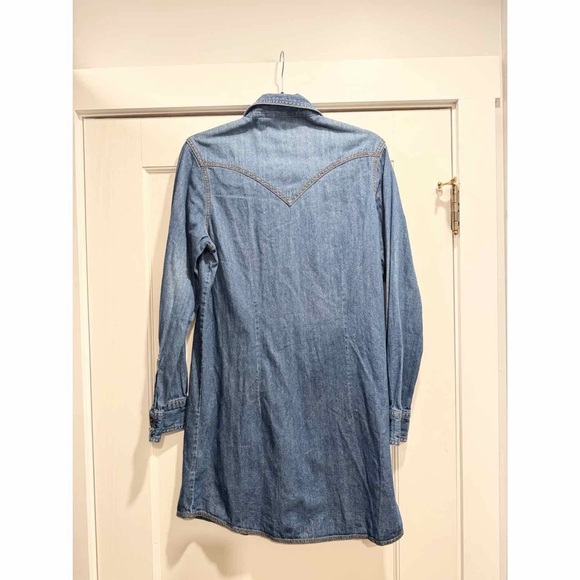 Vintage Wrangler Blue Denim Shirt Dress Western Cowgirl Festival Rodeo Y2K - Picture 3 of 12